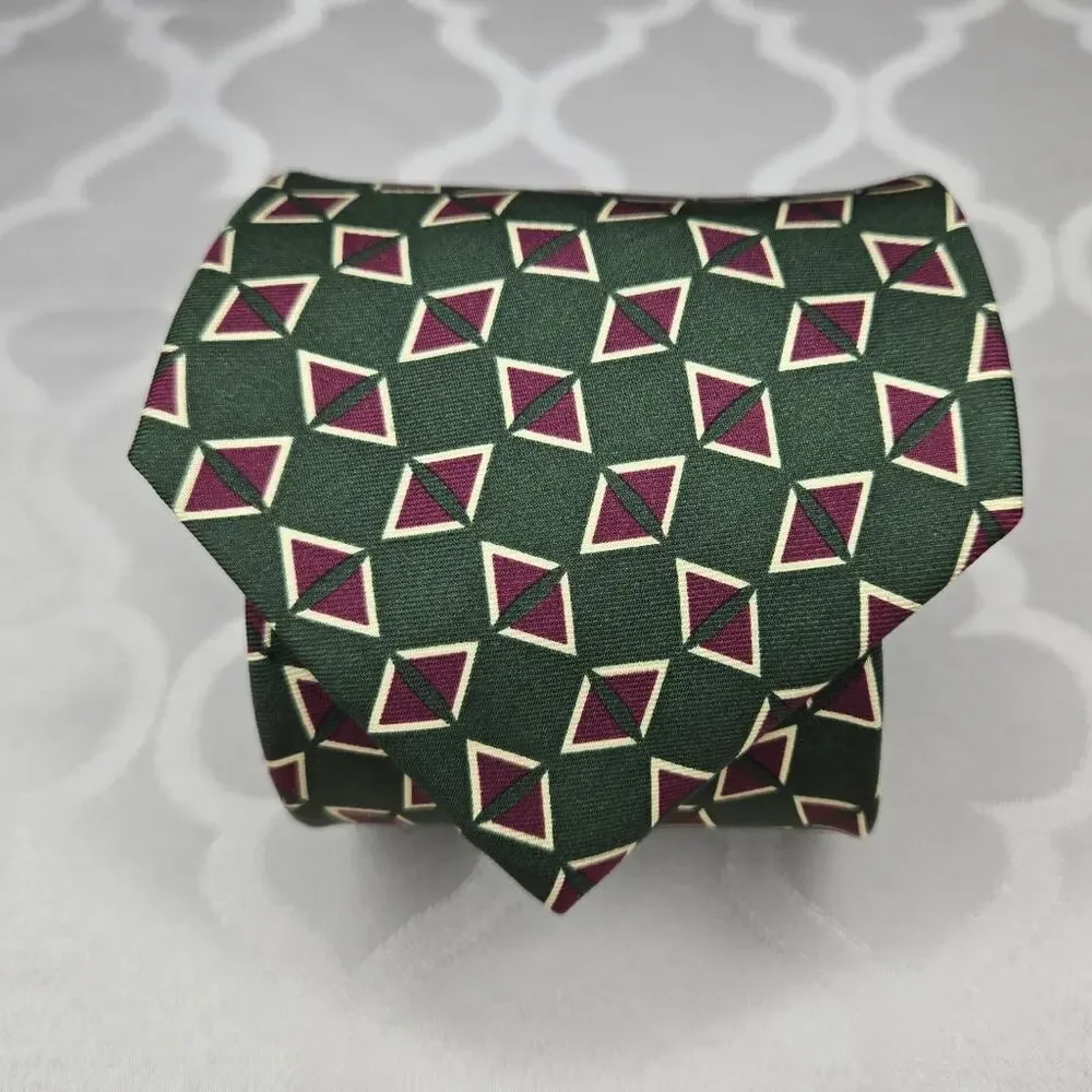 Polo by Ralph Lauren Geometric Green and Burgundy Men's 100% Silk Tie